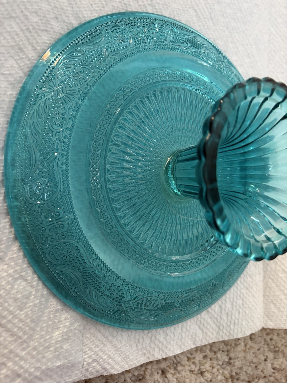 Small Tiara Indiana Glass Blue Pedestal Mini Cake Stand Plate – 7.75″ Diameter