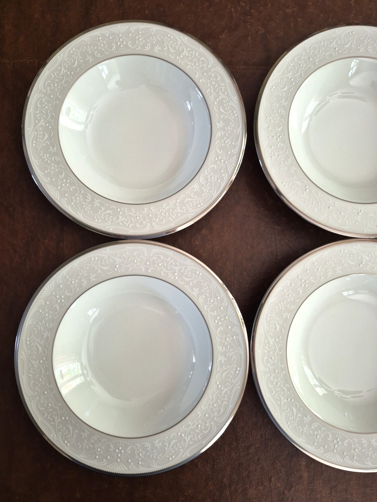 6 Noritake Bone China Silver Palace 8 1/2″ Rimmed Soup Bowls 4773