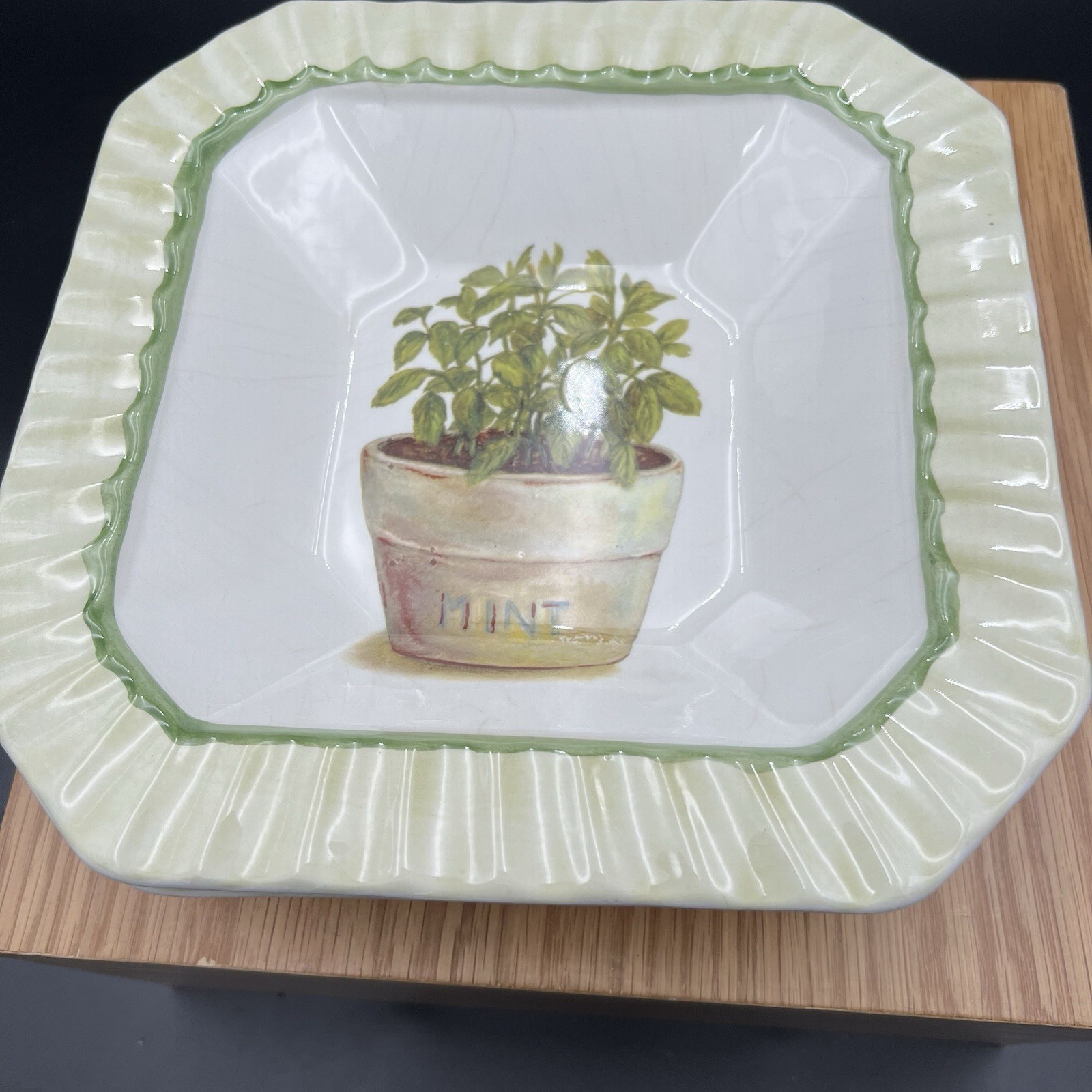 Vintage Ceramica Due Torri Mint Herb Bowl Square 9” Italy Set of 2