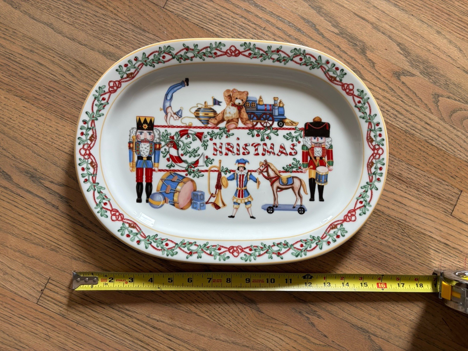 1992 Block Spal Whimsy Christmas Oval Serving Platter Made in Portugal Vintage