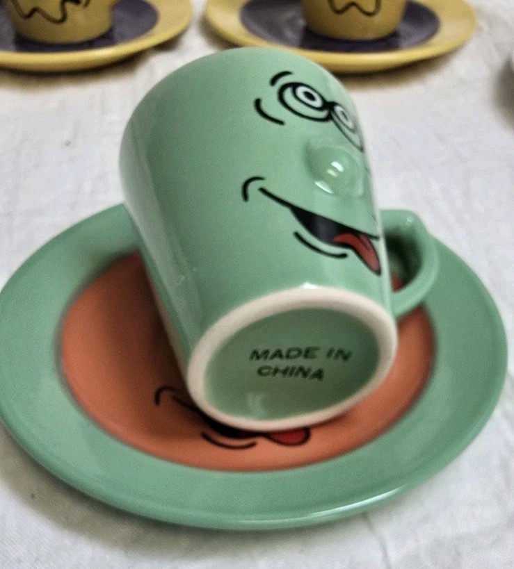 Funny Face Espresso Coffee Mugs With Matching Saucers Ceramic 2.50 Inches Taĺl