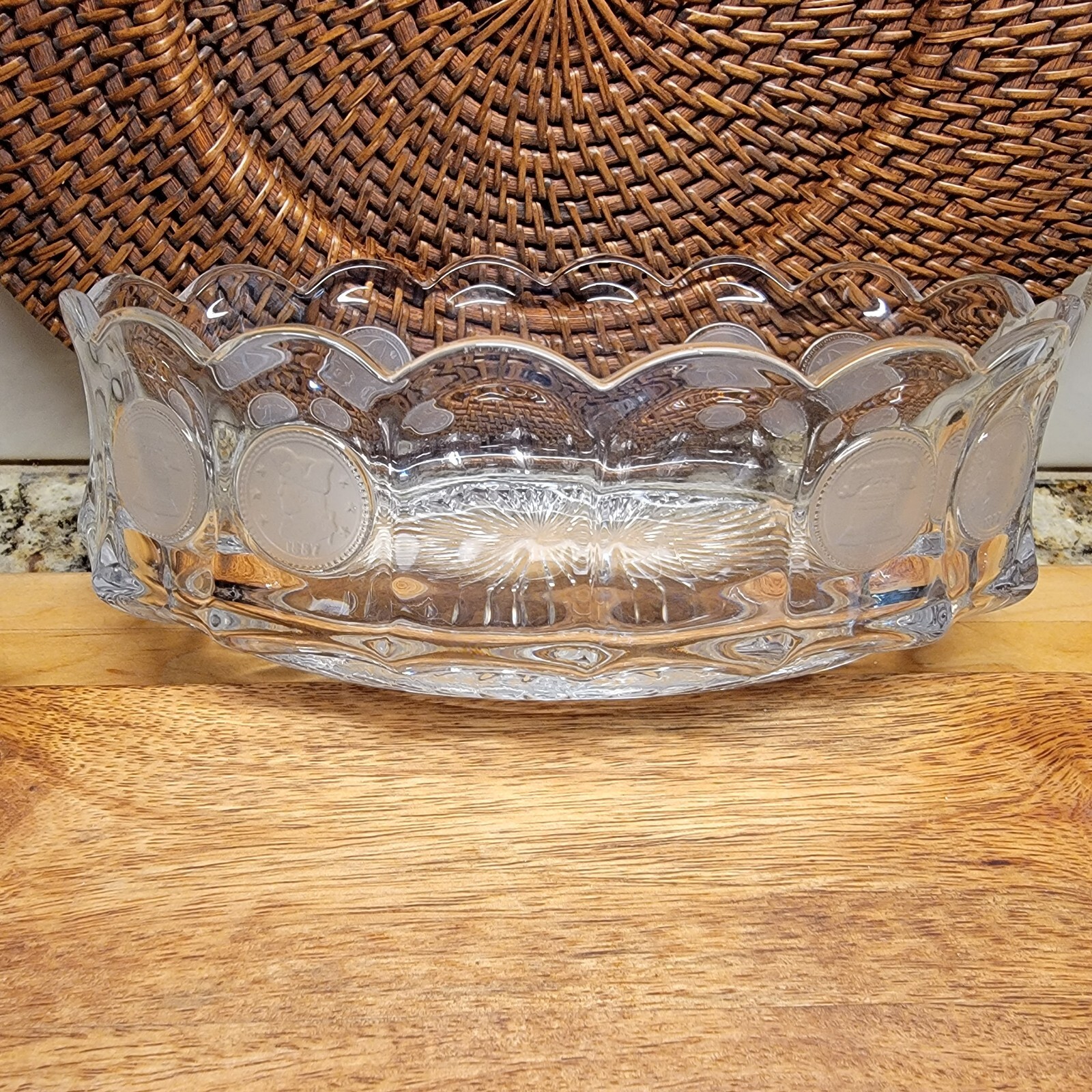 Fostoria Vintage Liberty Bell Coin Oval Clear Glass 9” Server