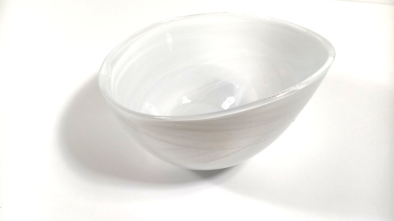 Vintage White Swirl Milk Glass Bowl asymmetrical