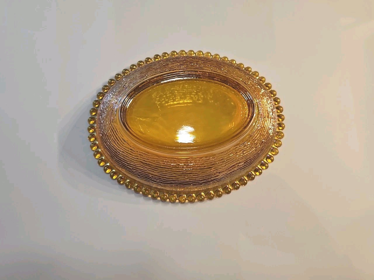 Vintage Indiana Golden Carnival Glass Hen on Nest Dish w/ Lid Oval Beaded Base