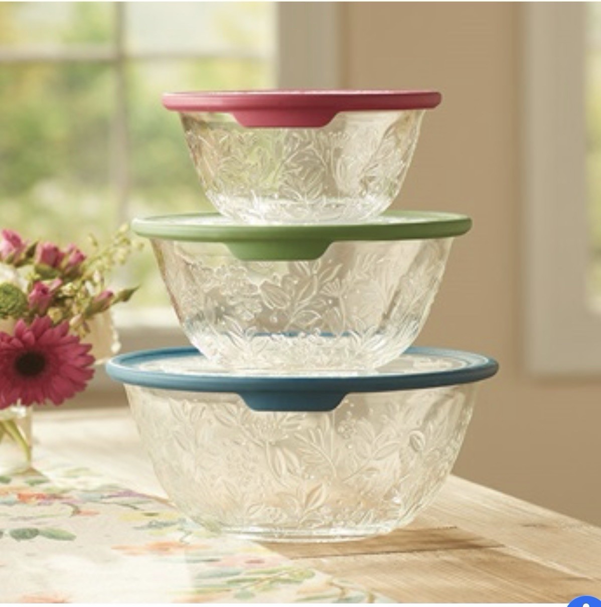 Wildflower Medium Serving Bowl 3312 GREEN LID NEW $64.95 Princess House
