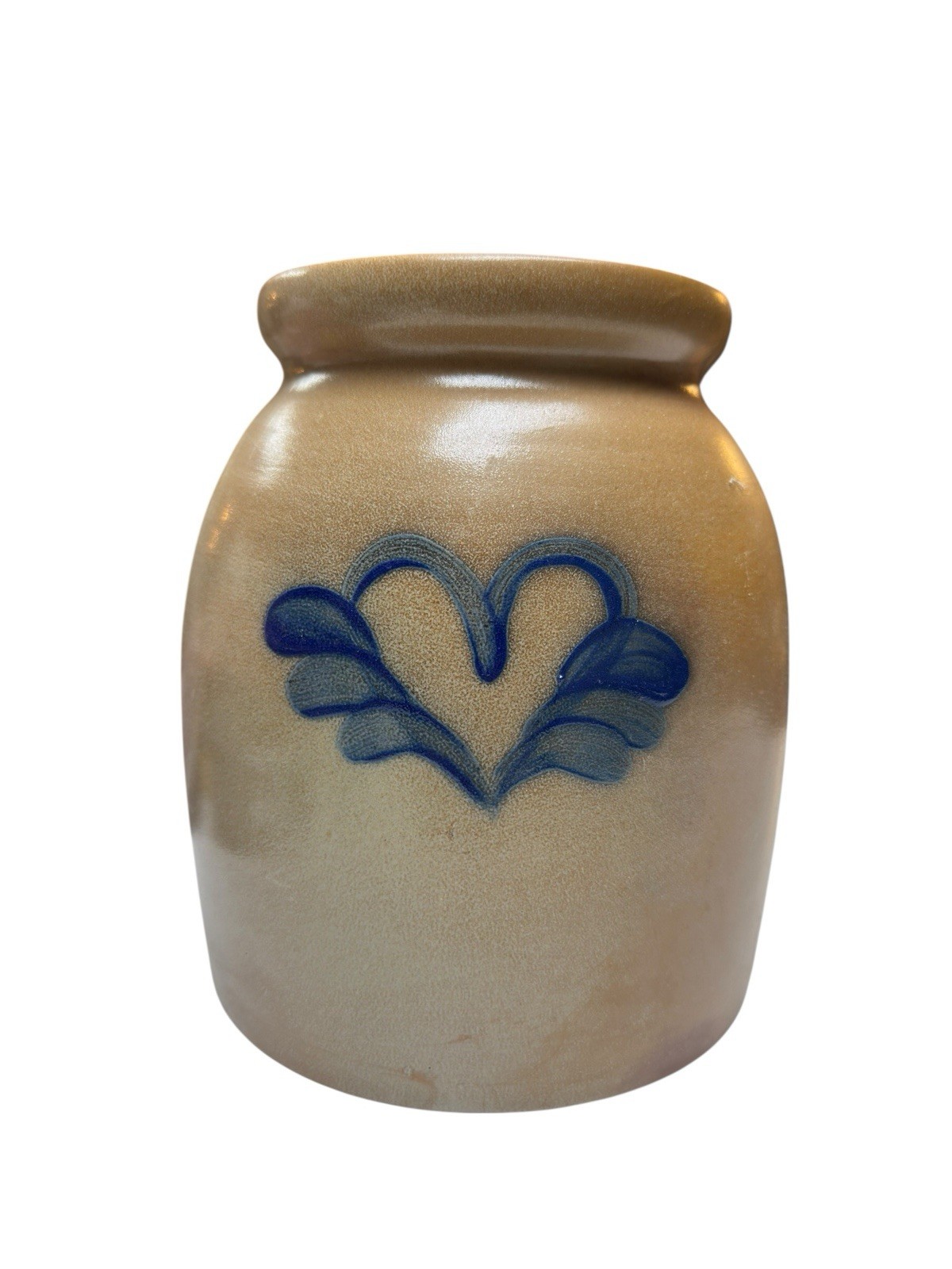 Beaumont Brothers Pottery Crock Jar 1996 Blue Heart Primitive Stoneware