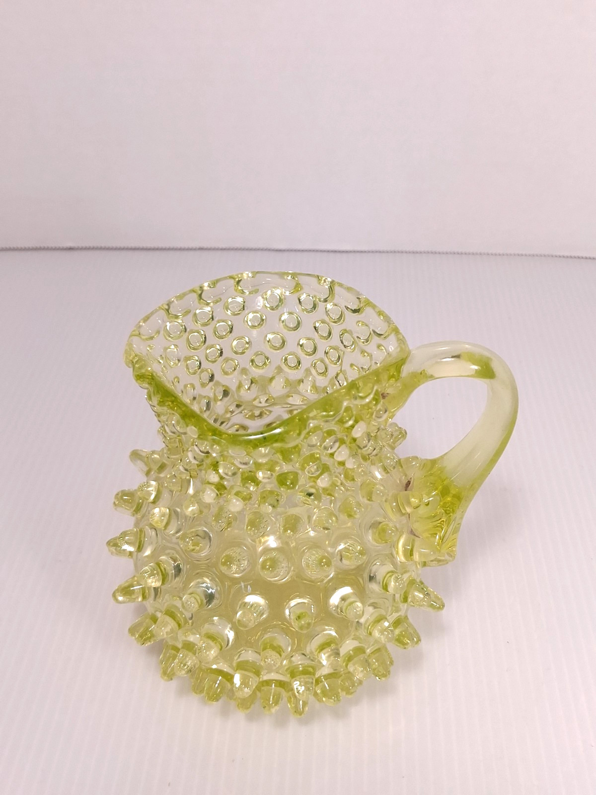 RARE Hobbs Brockunier Hobnail Uranium Vaseline Glass Small / Toy Pitcher EAPG