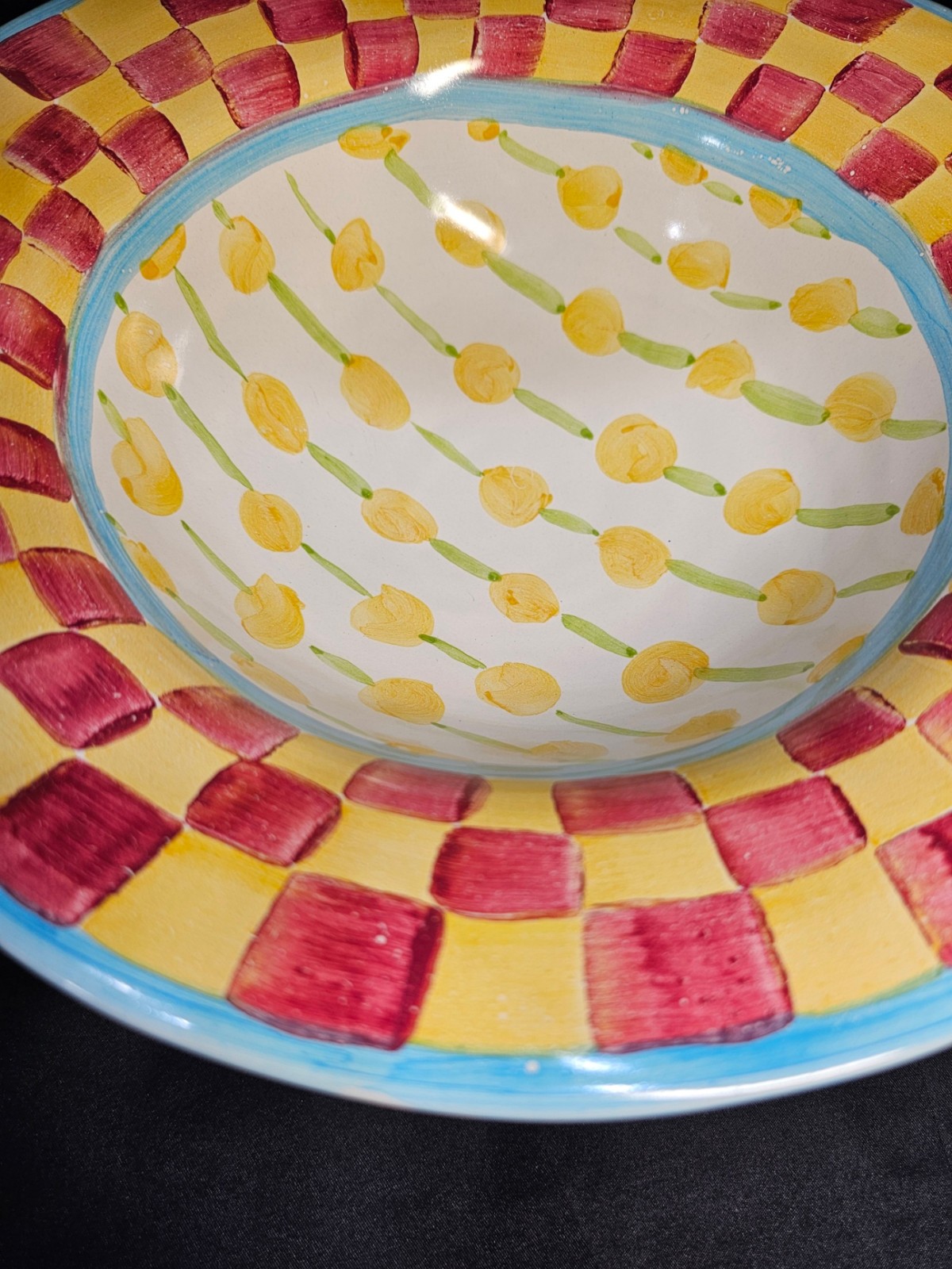 Vintage MacKenzie-Childs Checker Board Design Large Serving Bowl Collectible
