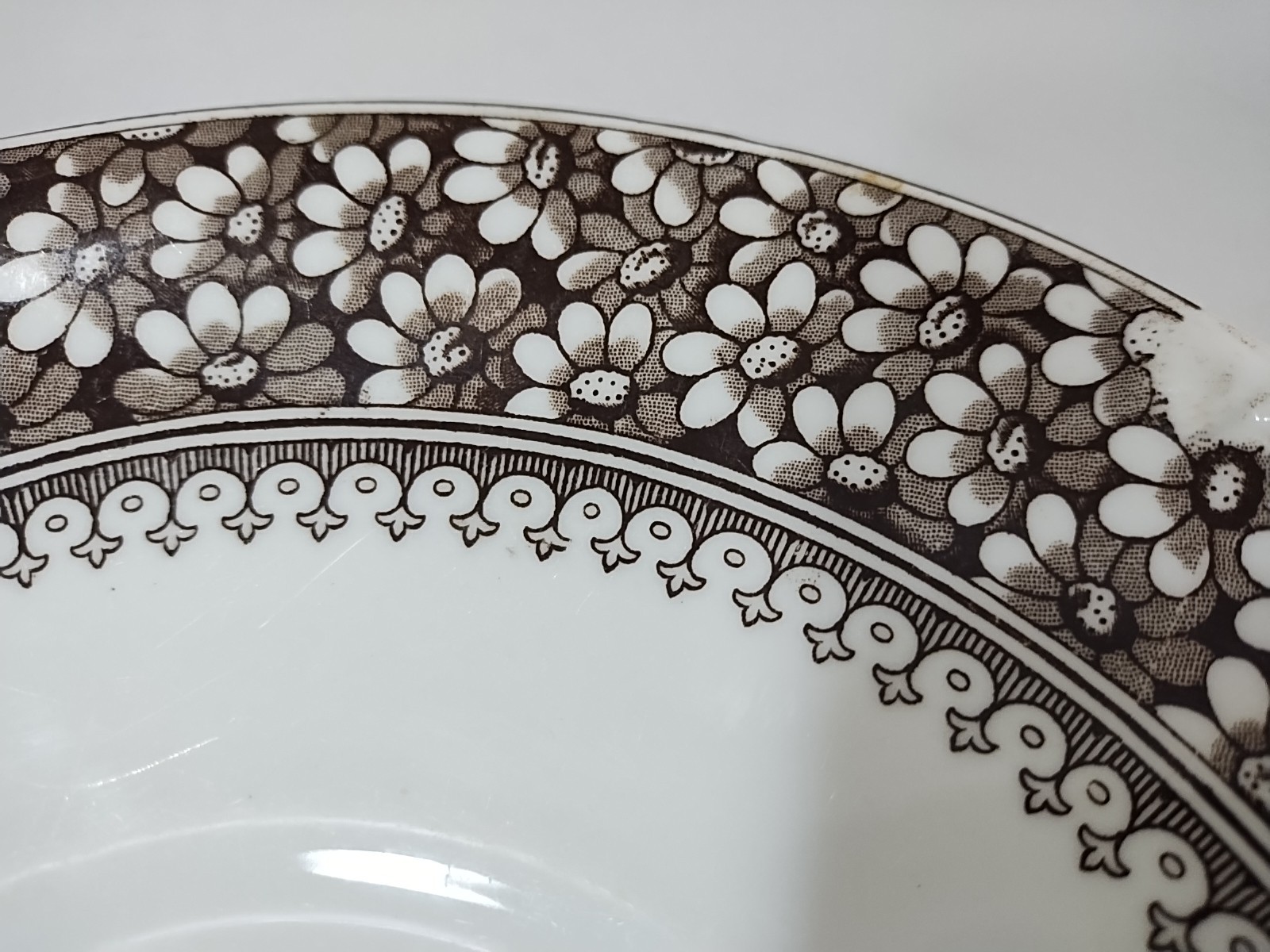 Antique WAA Adderley Daisy Brown Platter Plate with Handles Victorian Aesthetic