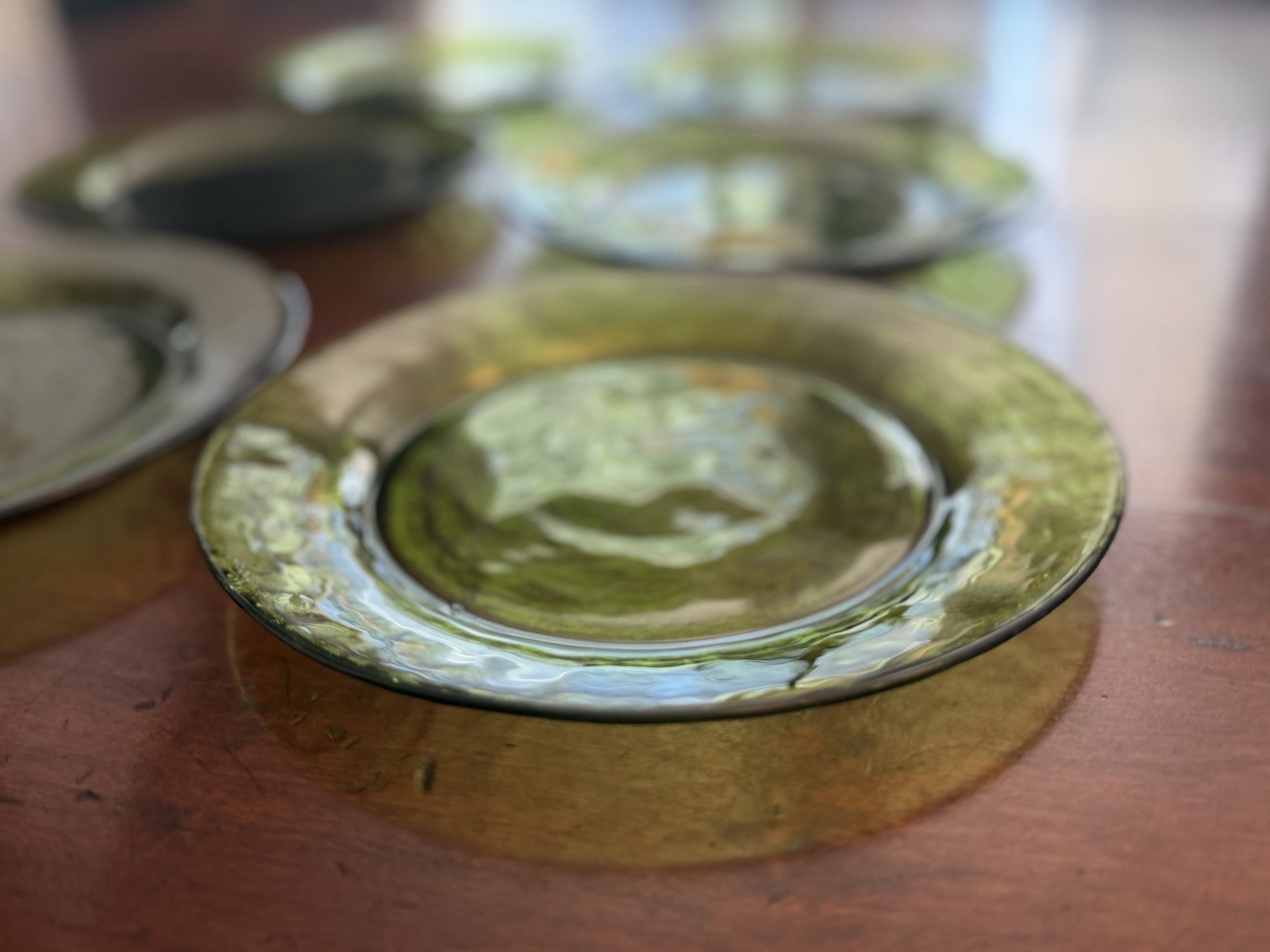Lorena Garcia Olive Green Glass Plates Set of 6 Avocado Salad Luncheon