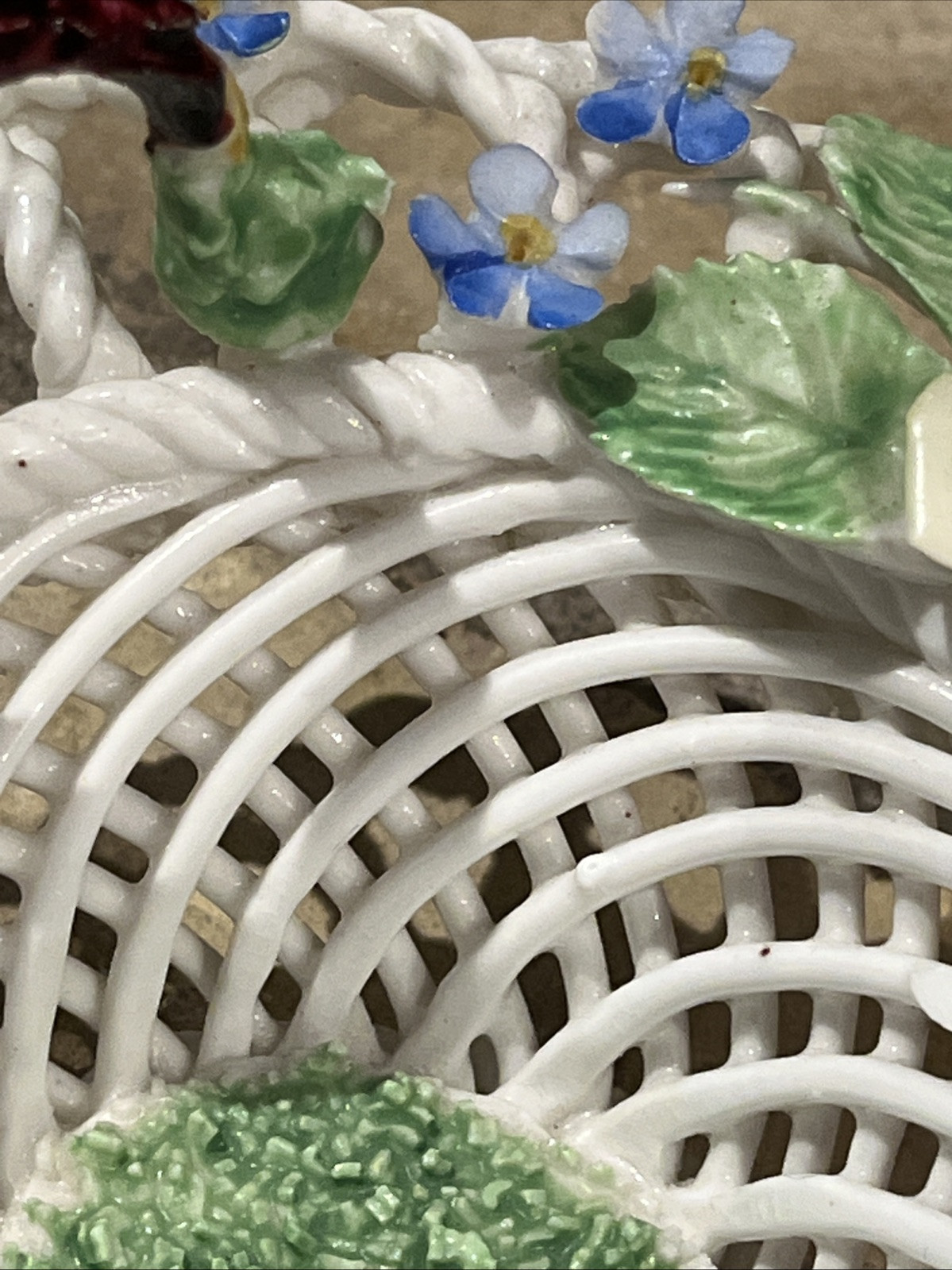 Vtg Denton Woven Porcelain Handled Basket Applied Flower Best Bone China ENGLAND