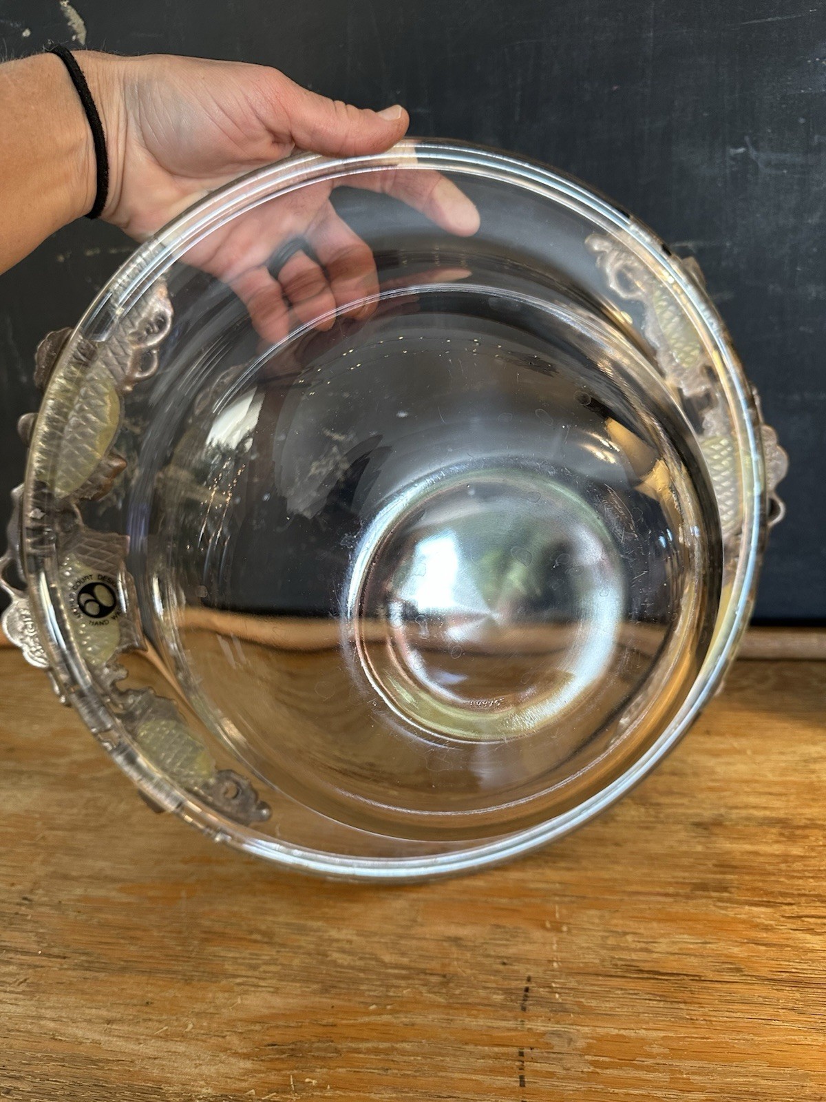Arthur Court Vintage Glass Serving Bowl Aluminum Grape Edging Handles 1998