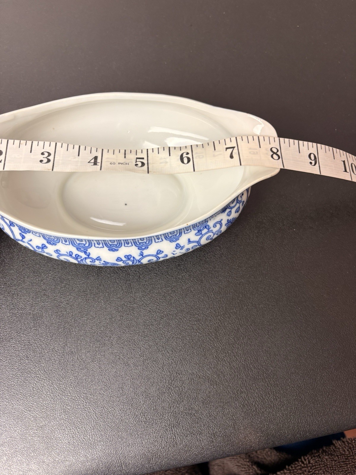 Blue & White Floral Oval Casserole Dish 9 in Glossy Finish.