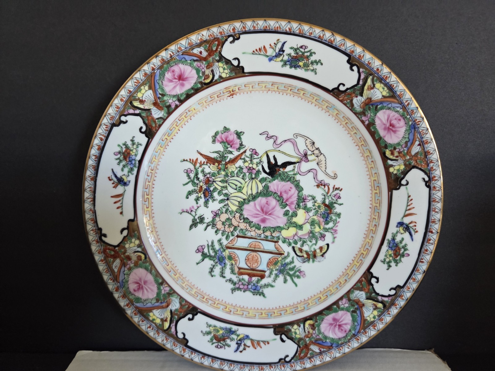 Rose Canton By Famille Rose Birds And Butterflies 6 Pc. Place Setting Gold…