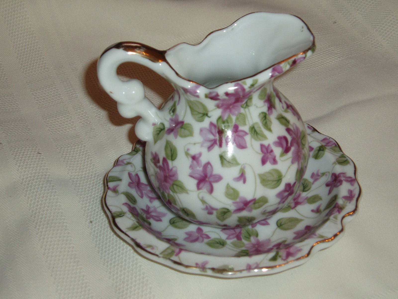 Vintage Royal Chintz Purple Violets 2179 Creamer and Saucer Gold Accents