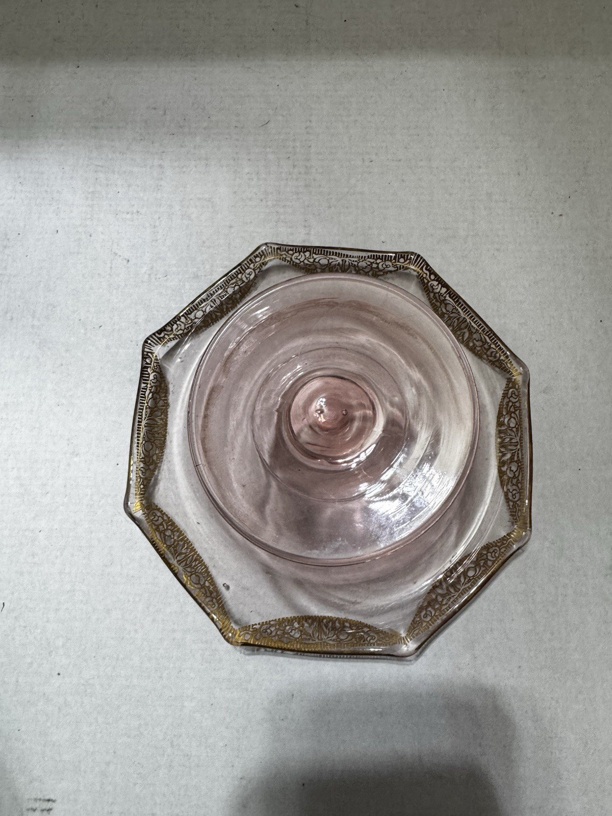1930s Tiffin Rambling Rose Depression Glass Pedestal Candy Dish 24k Trim