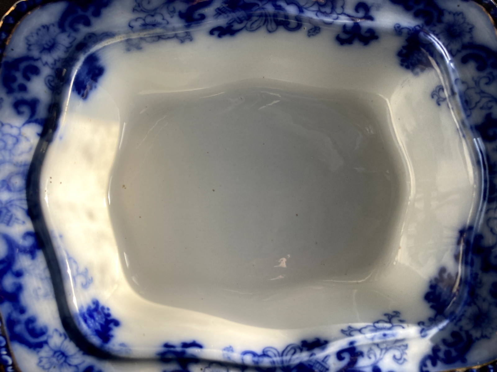 Antique Royal Doulton Flow Blue Oval Covered Vegetable Nankin Porcelain England