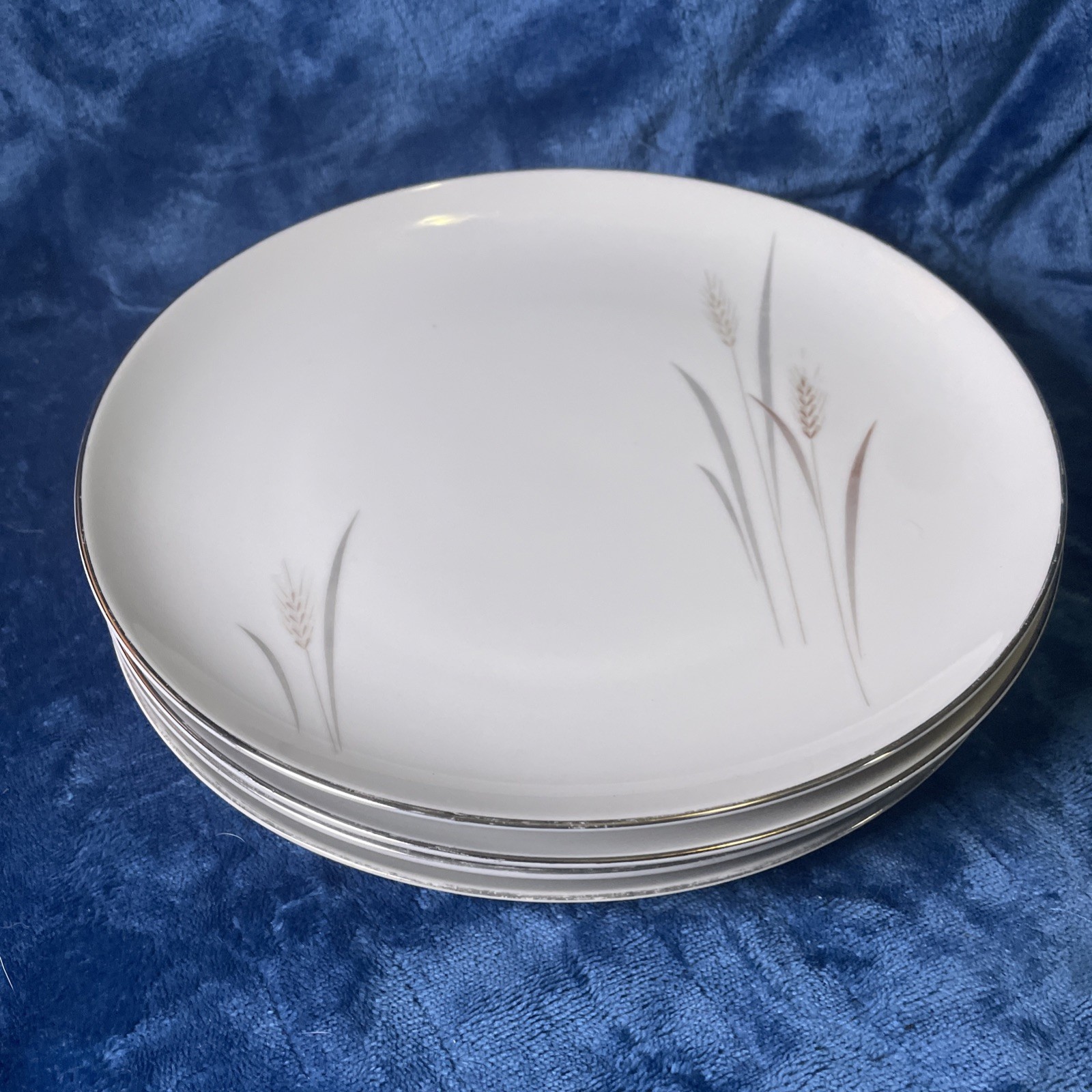 Fine China Japan Platinum Wheat Set Of 4 Dinner Plates 10 1/4″