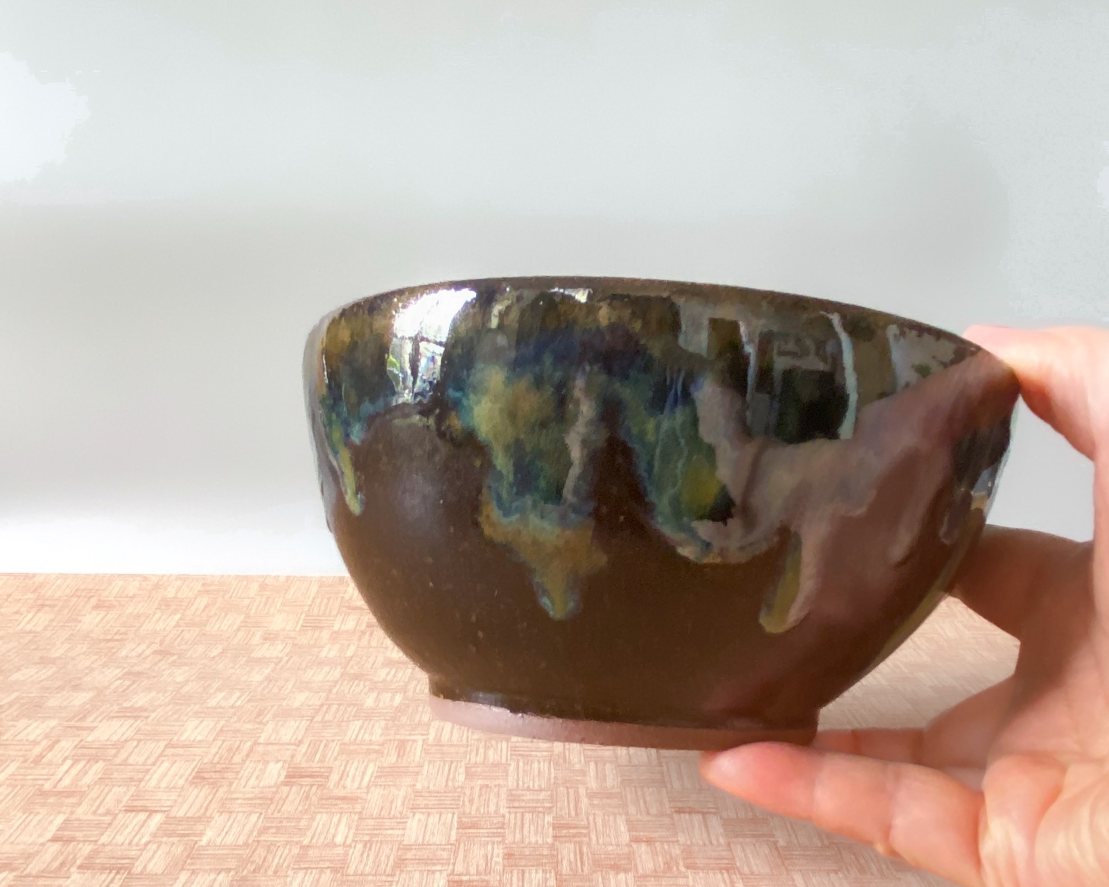 Wheel Thrown Cereal/Ramen/ Soup Bowl. Brown Green Hand-Made Pottery Bowl.