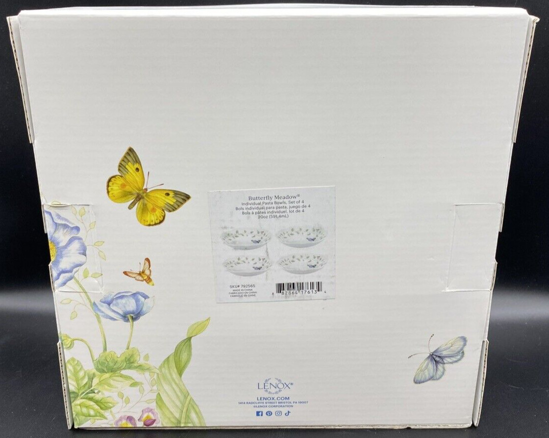 LENOX Butterfly Meadow 8 3/4″ PASTA Soup Salad 20oz BOWLS (SET OF 4) NEW in BOX