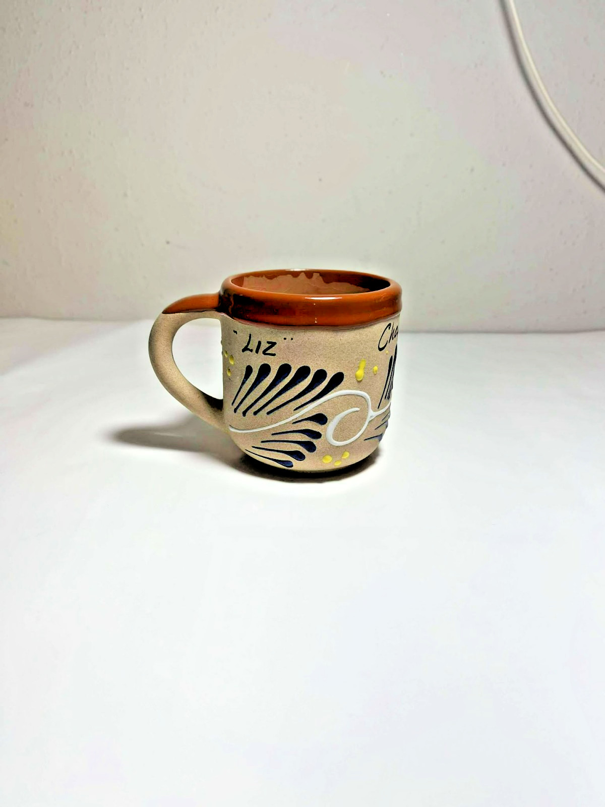 Mexican Pottery Mug/Cup, Small Beige Handmade Ceramic Chapala Design
