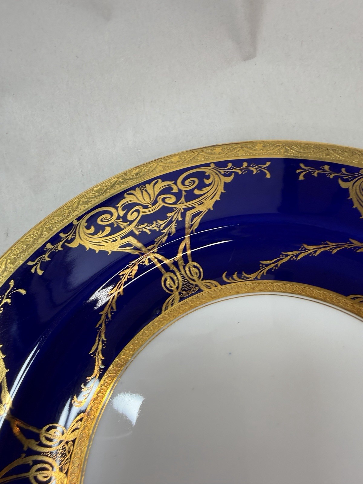 Antique Minton Porcelain 2 Dinner Plates w Raised Cobalt Blue Gold Rim 10 1/8 in