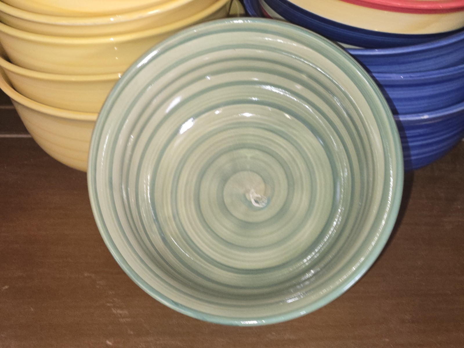 Vintage SWIRL Hand Painted Collection GREEN Cereal Bowl