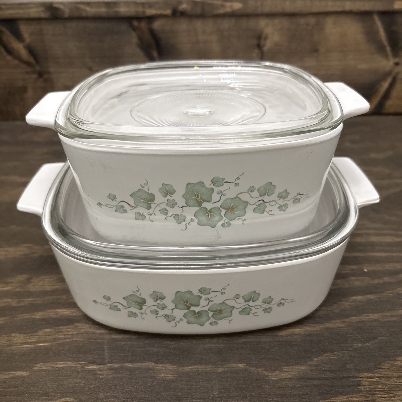 Corning Ware Callaway Ivy Green Casserole Dish Vtg 2 A-2-B And A-1.5-B