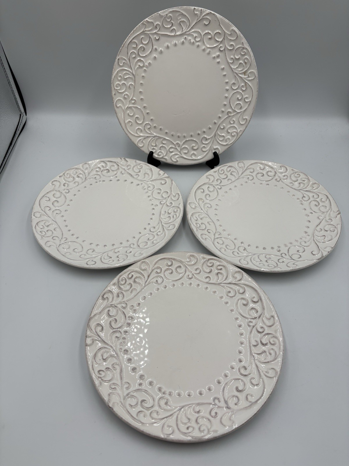 American Atelier Bianca Bead Salad Plate 8” Set of 4 Dining White Elegant Round