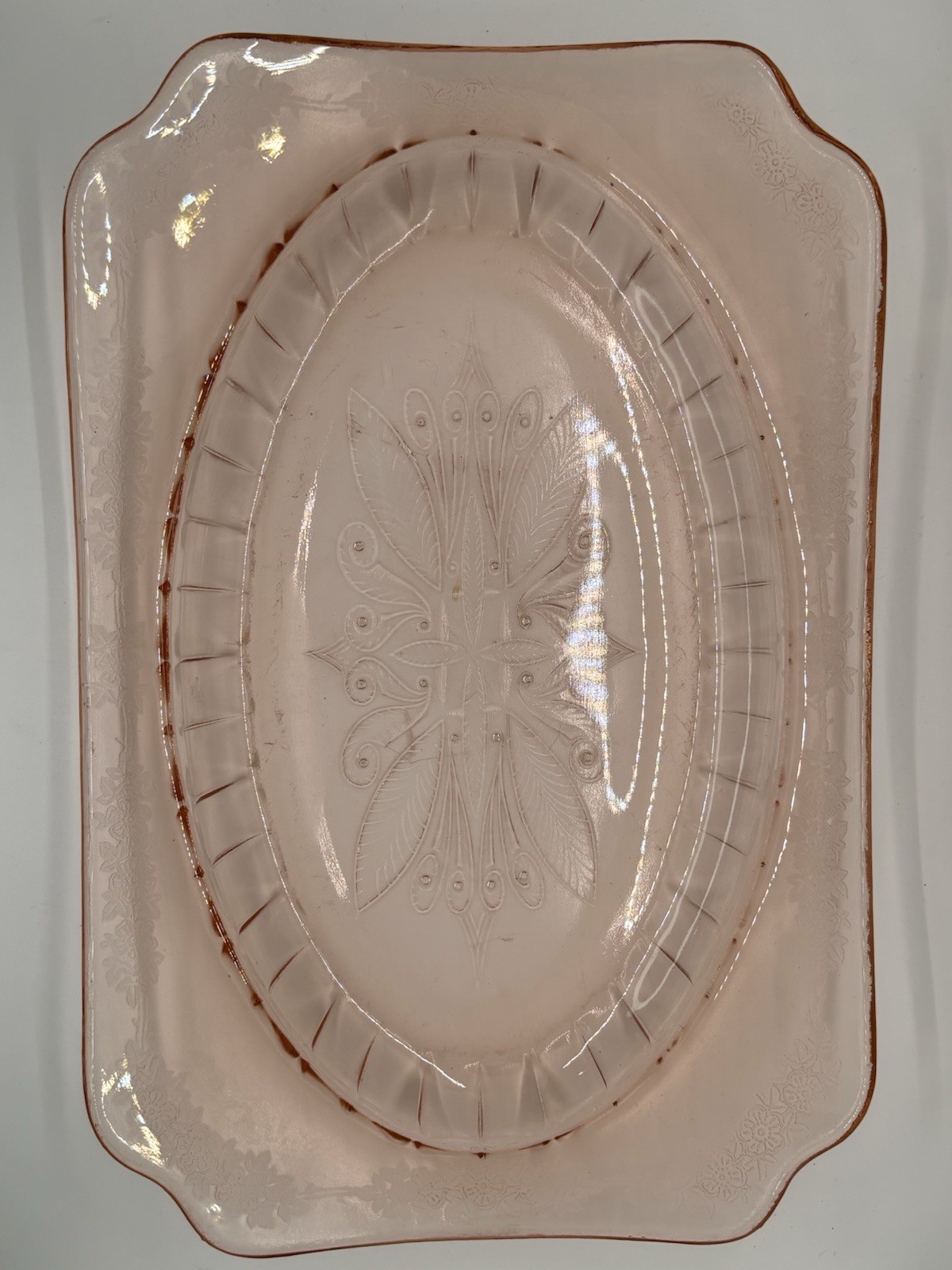 Jeanette Adam Pink Depression Glass Rectangular Serving Platter 11 5/8″ Vintage