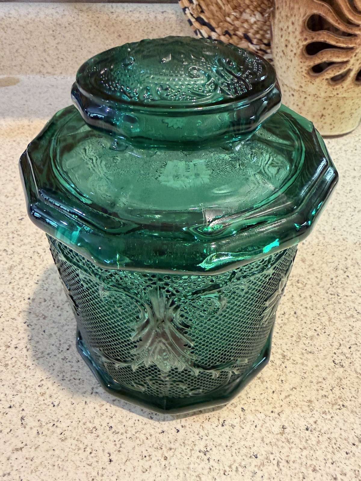 Vintage Sandwich Pattern By Tiara Spruce Green 7 1/4” Medium Canister
