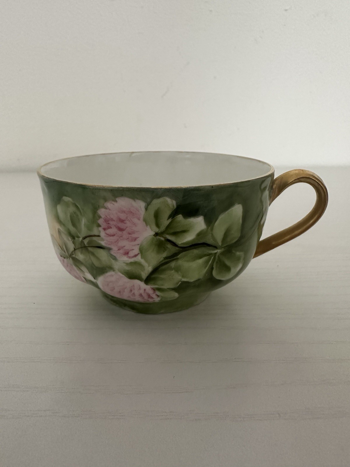 Antique Haviland France Limoges Teacup Hand Painted Pink Clover Floral Gold Trim