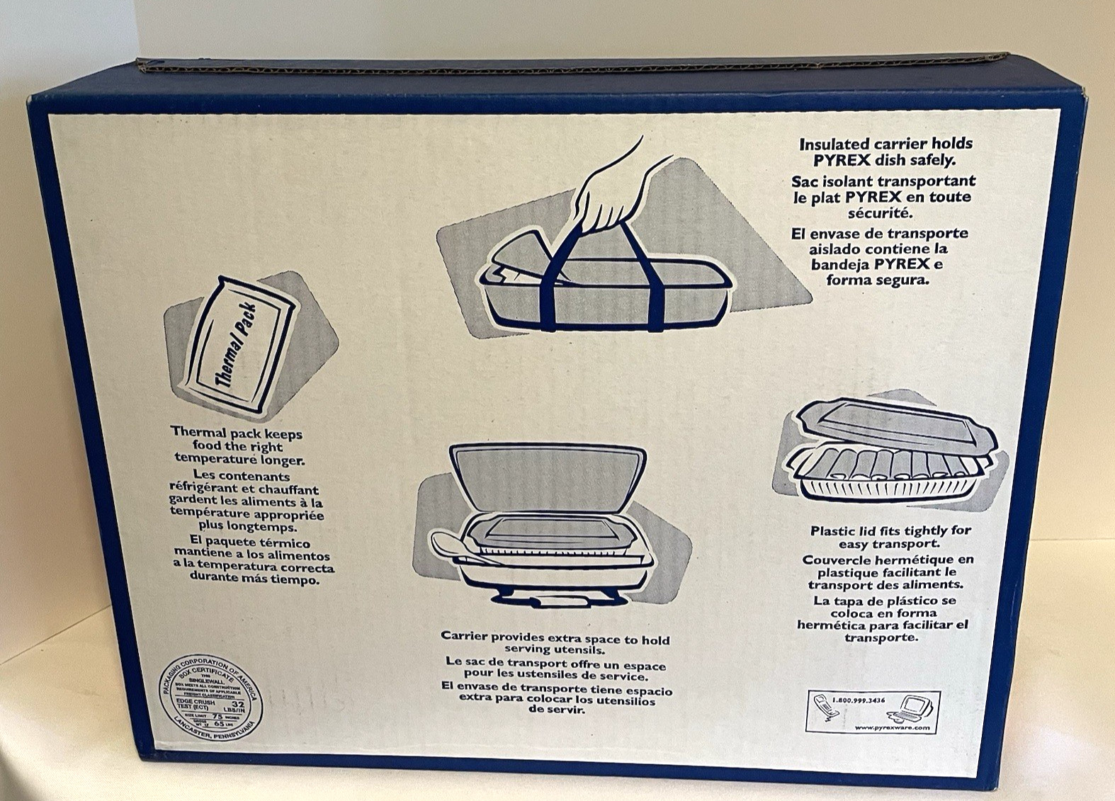 Vintage Pyrex Portables 7 Piece 9in x 13 Blue w Hot Pack Basket Utensils Lid Bag
