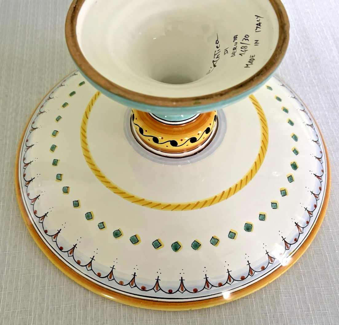 Deruta Italy-Raffaellesco Yellow Dragon-Pedestal Bowl-Artist Signed-EC-Vintage