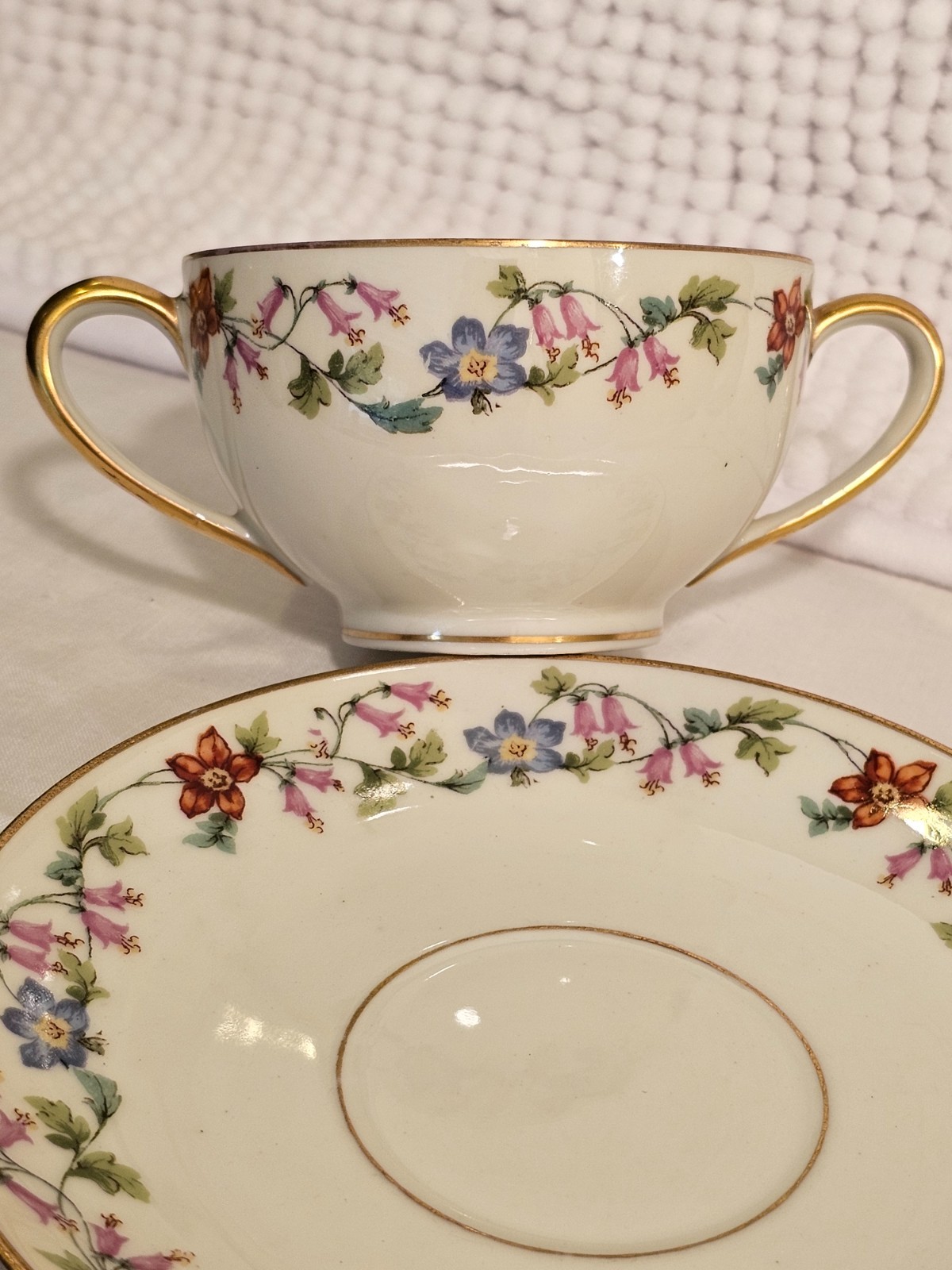Bouillon cups w/ saucers, set of three, vintage, Haviland, T & V, CF Haviland