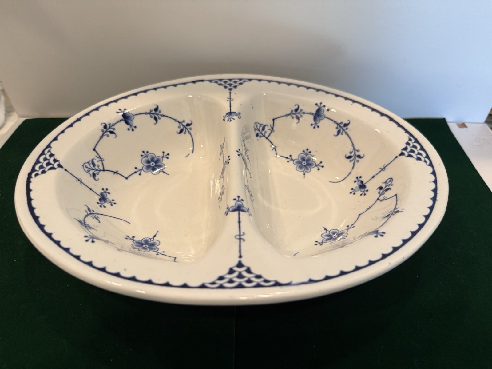 RARE Furnivals Denmark Blue Oval Divided Vegetable Bowl