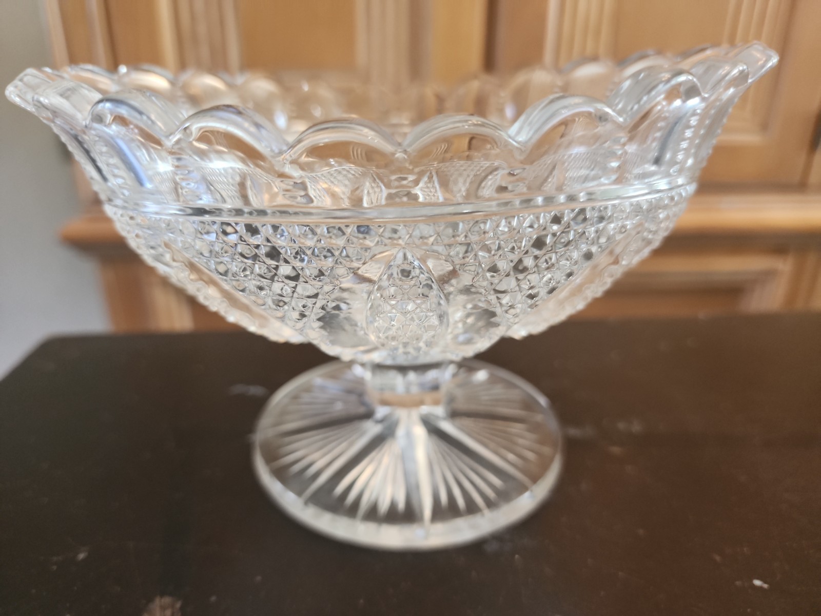Antique EAPG Westmoreland Manganese Glass High Hob Clear Oval Compote Dish Bowl