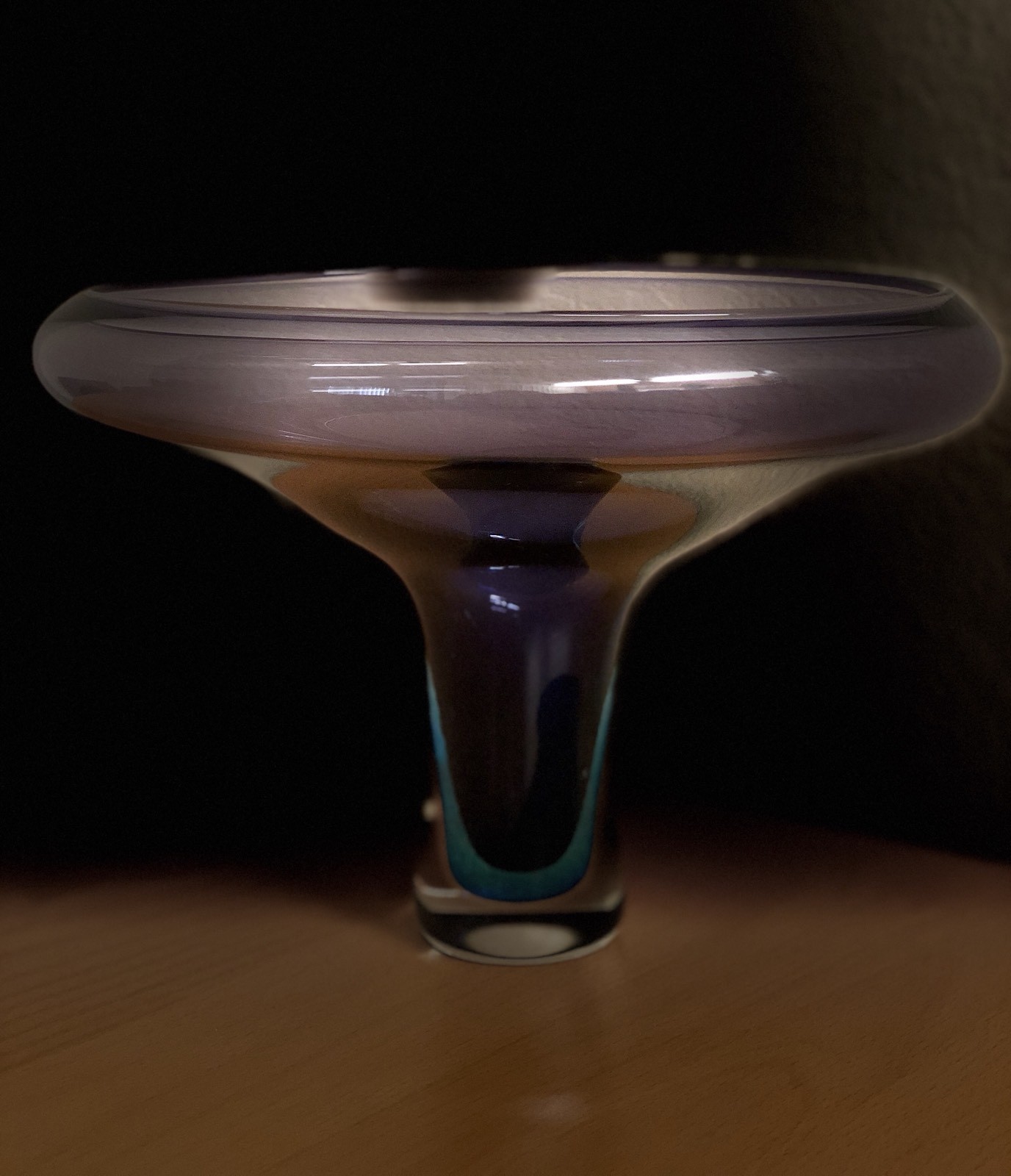 Laurie Thal studio art glass vase sculpture signed blue purple.