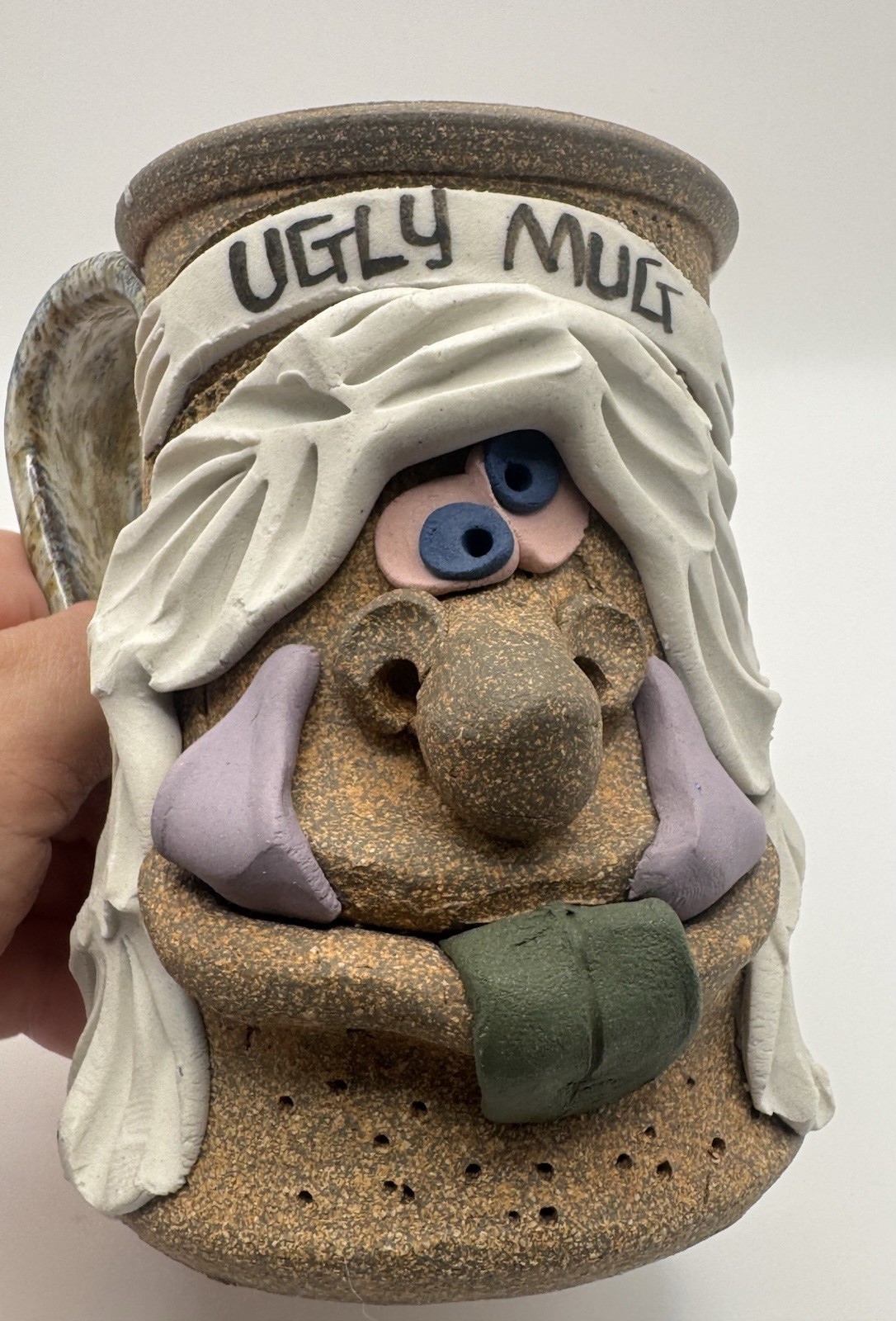 Vintage Ugly Funny Face Stoneware Mug Pottery Silly 3D Art