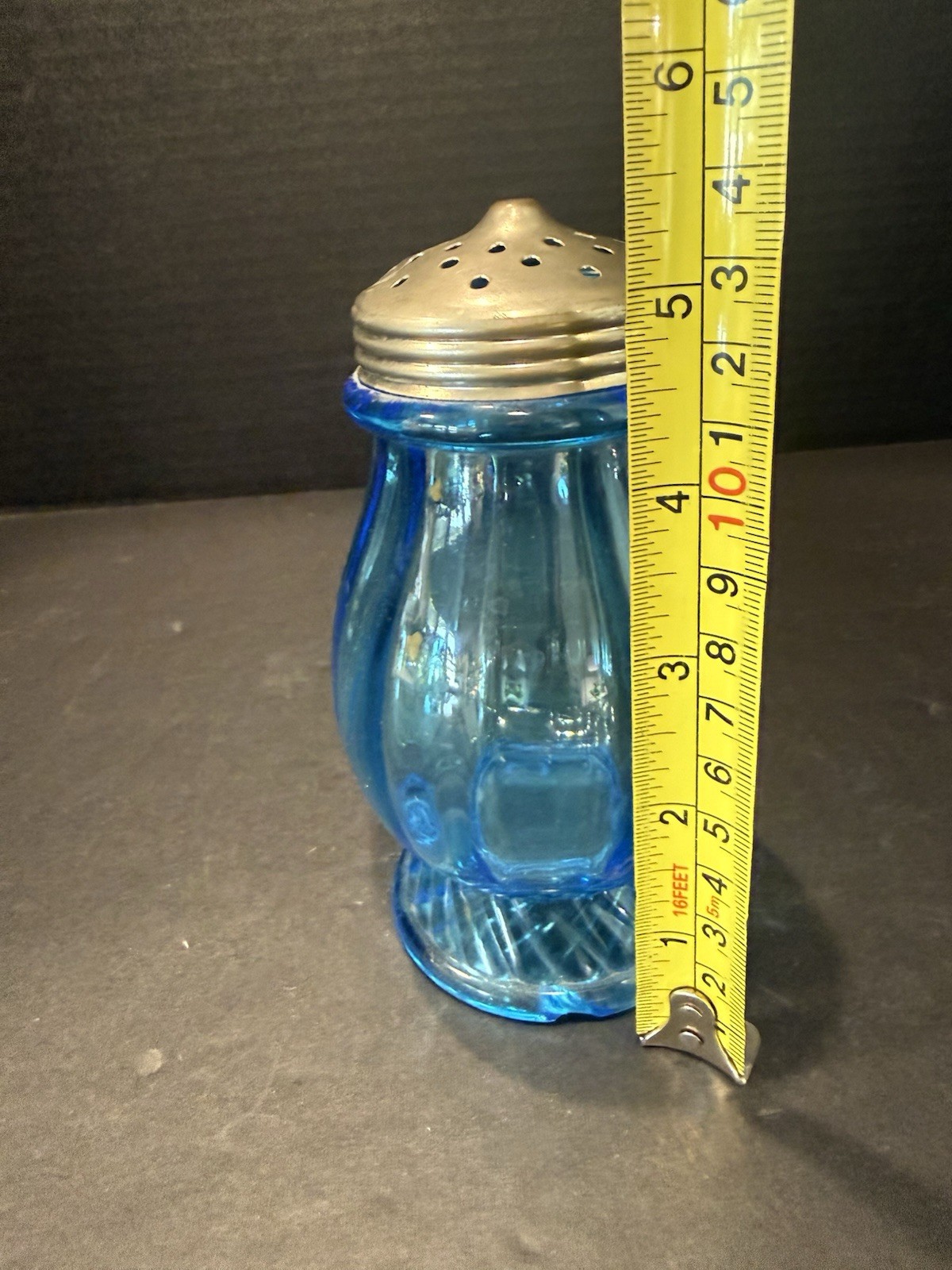 Antique Blue Rope and Rib Sugar Shaker 5.5” Tall Victorian 1890s Small Chip Pics