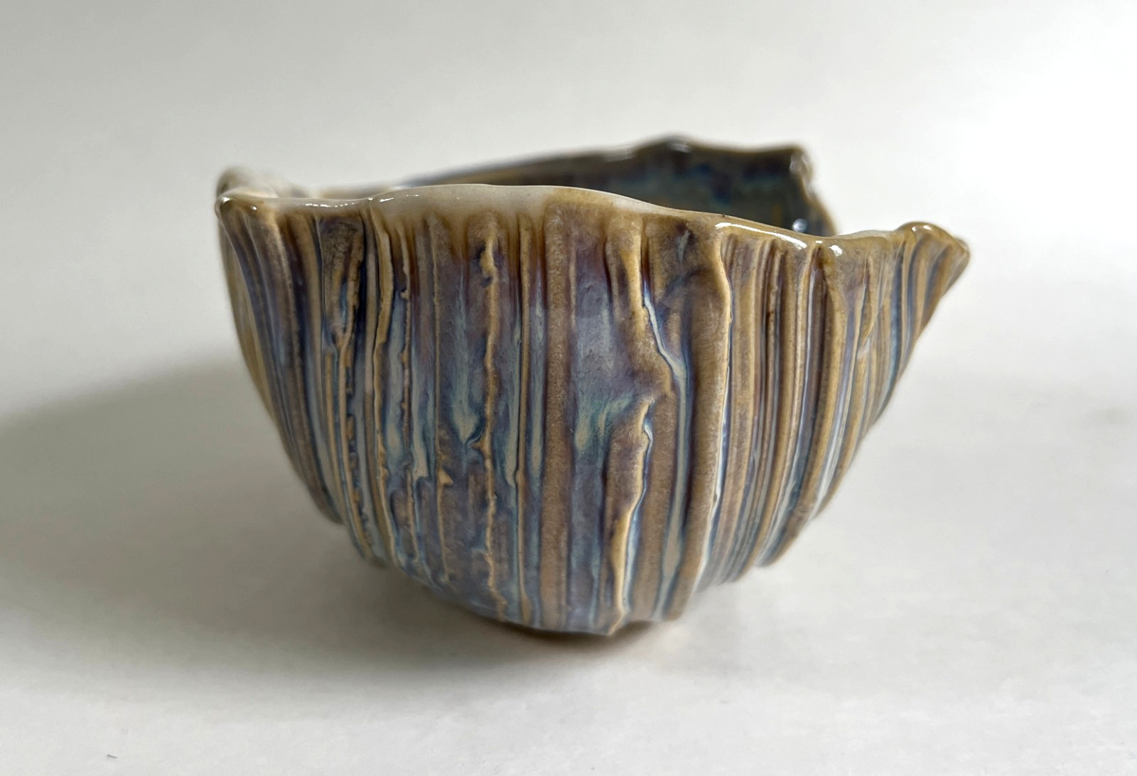 Vintage 2008 Studio Art Pottery Shell Bowl Multicolor