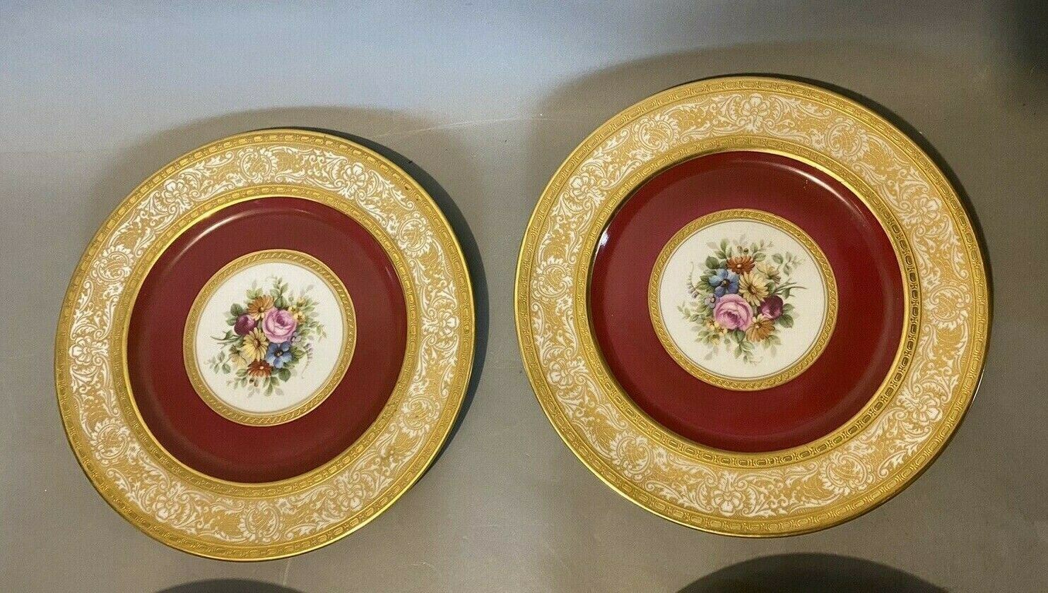 SET OF 11 SELB BAVARIA HEINRICH GILT ENCRUSETED FLORAL DECORATED DINNER PLATES