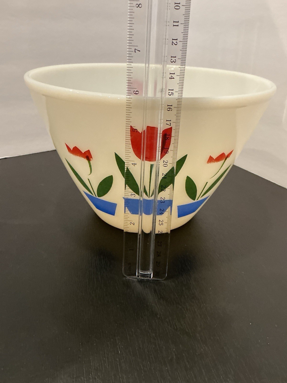 Fire King Vintage Mixing Bowl Green/Blue/Red/White/Tulip 9.5 Inch Diameter USA