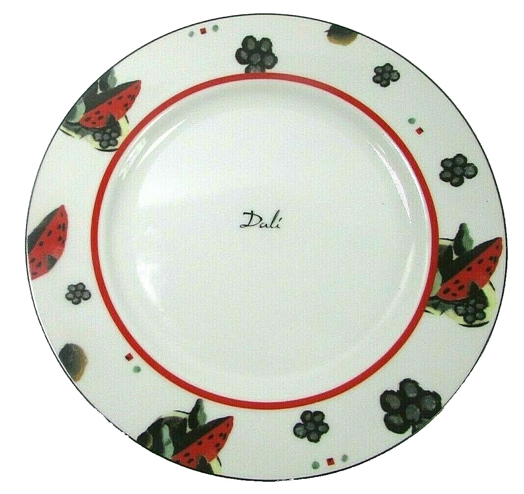 Salvador Dali Porcelain Salad Or Dessert Plate 7.5 Inches Signed Border Design
