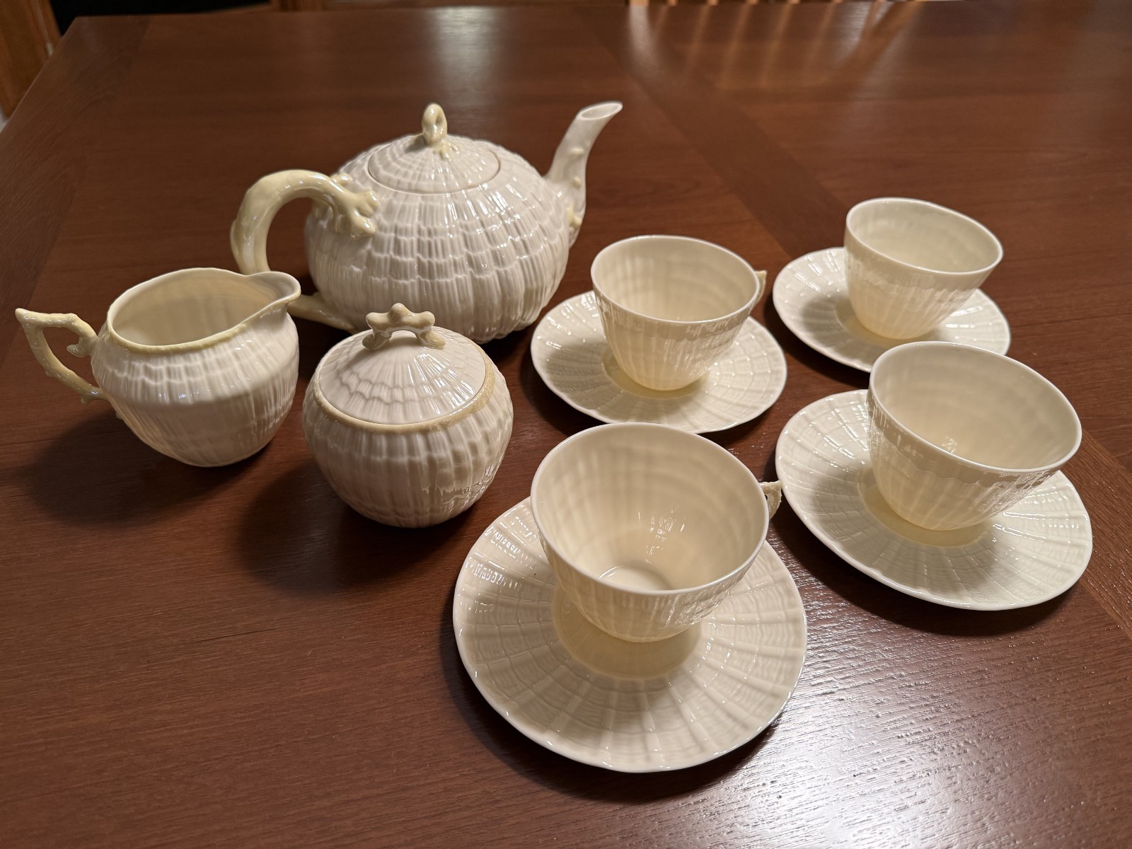 Belleek Limpet Yellow Tea Set