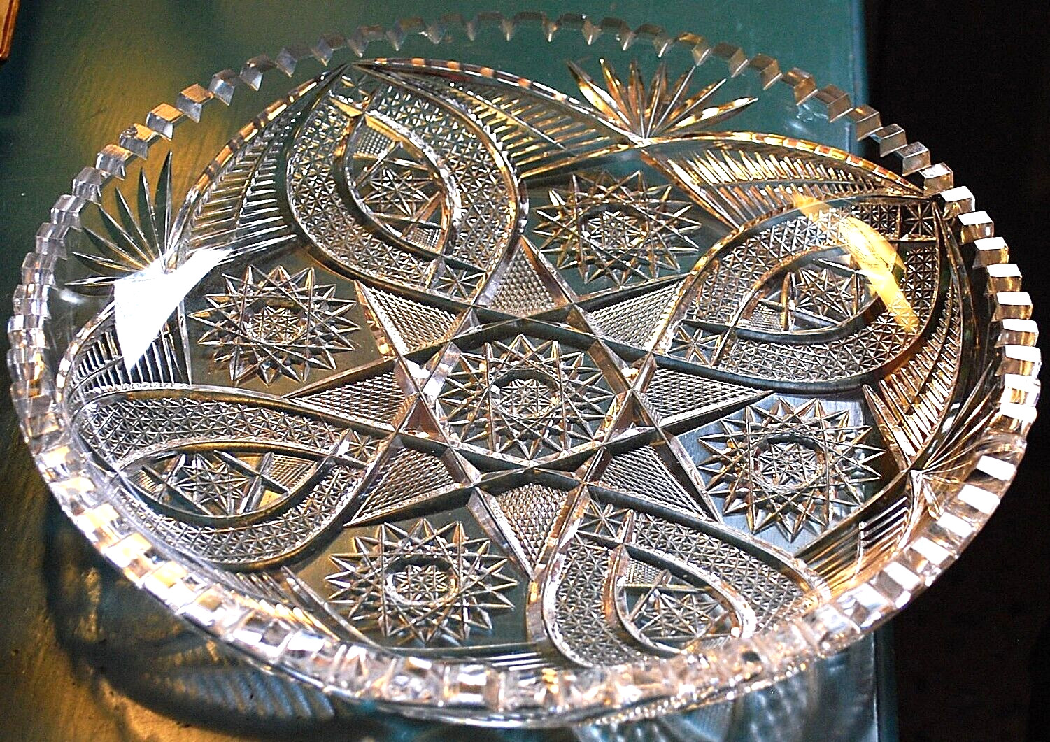 Antique ABP American Brilliant Period HOBSTAR CANE Hand Cut CRYSTAL BOWL 11.75″