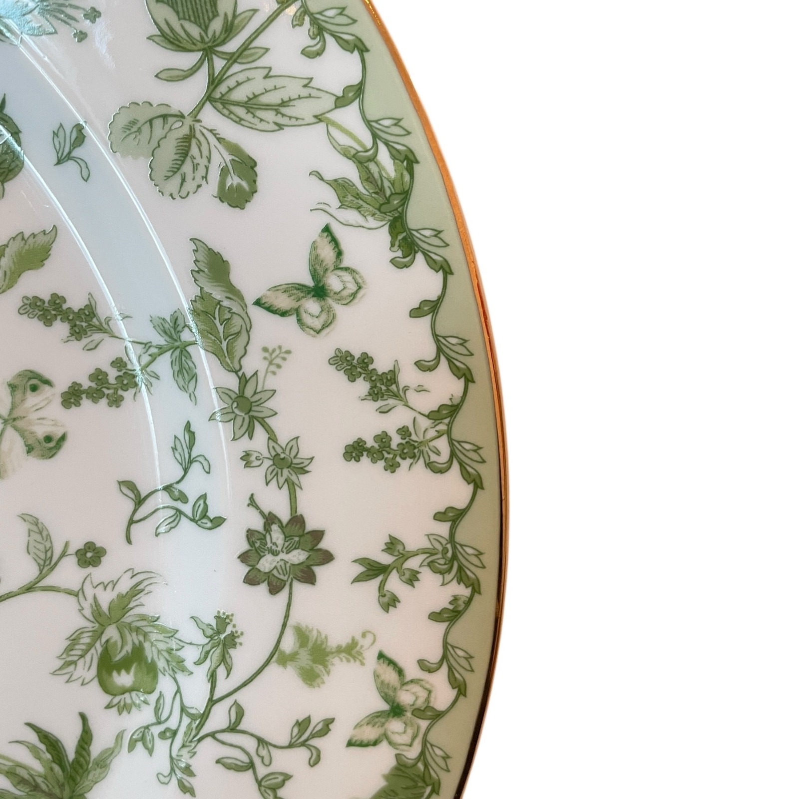 Grace Teaware Porcelain Dinner Plates 10.5″ Green & White Floral Set of 4 New