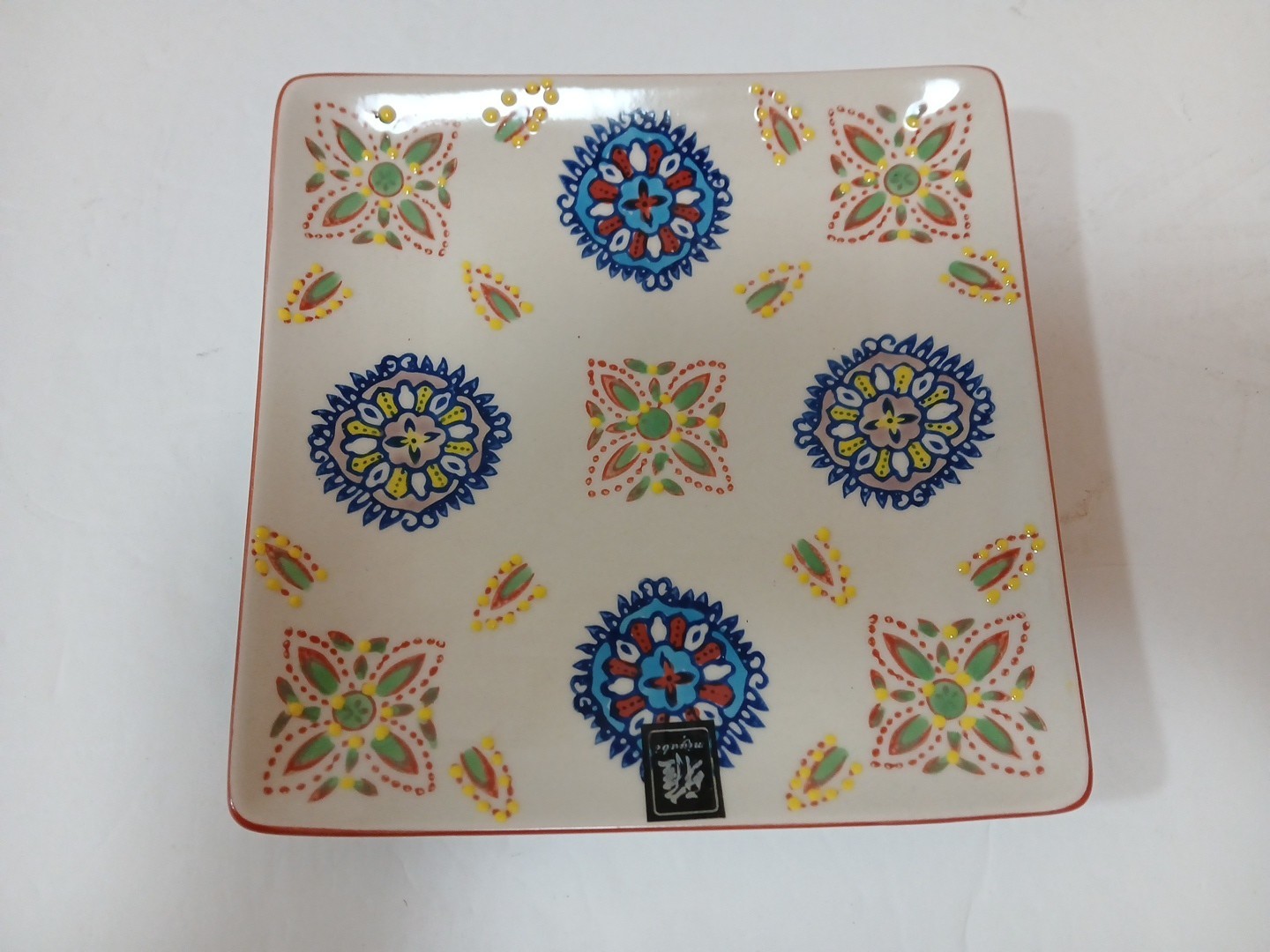 New Yokohama Studio Mug & Plate/Saucer Blue Yellow Rust Raised Design Hand Paint
