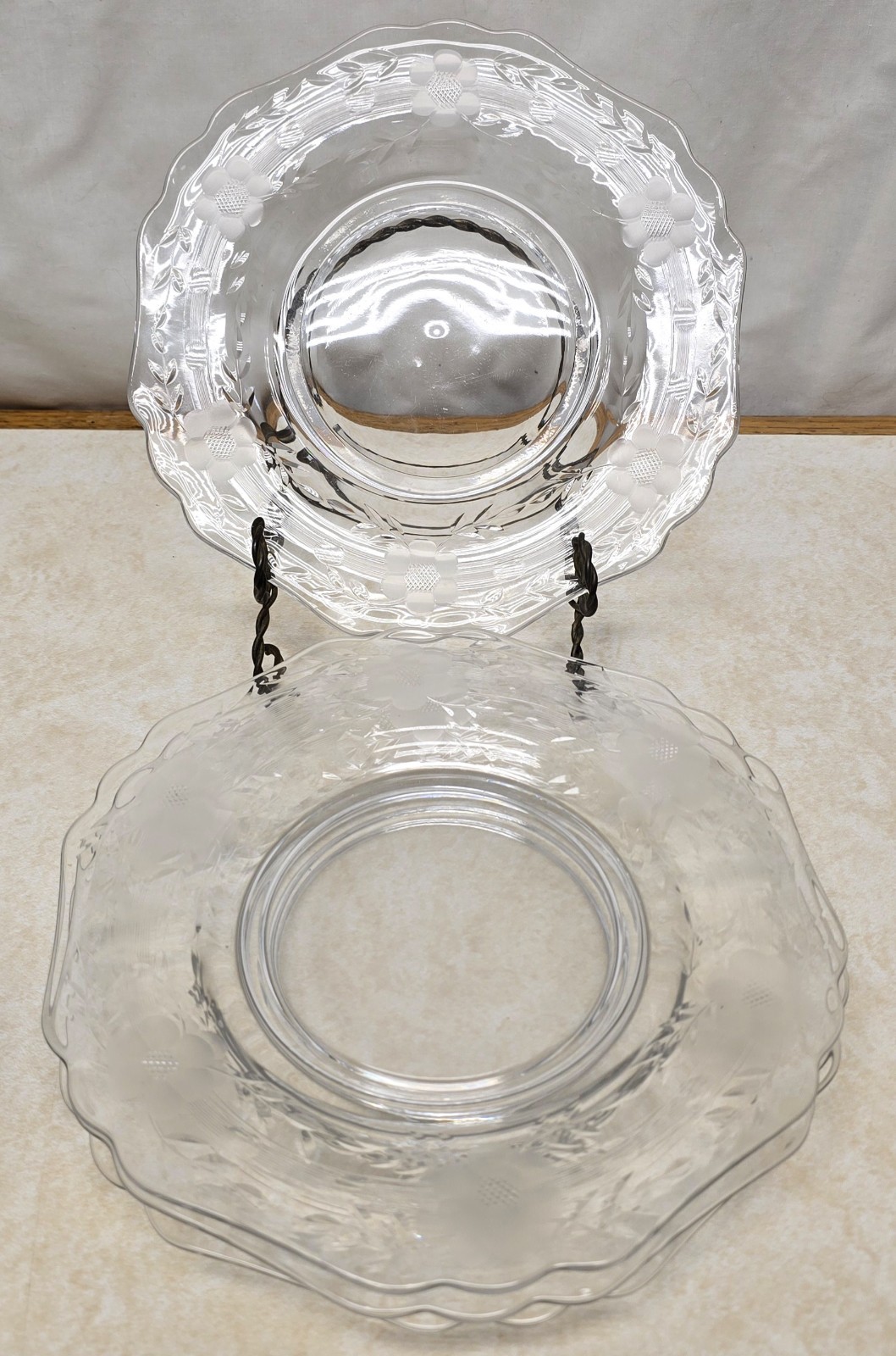 Circa 1940’s Cambridge Glass Lucia Cut Floral Pattern Crystal Plate Lot of 4