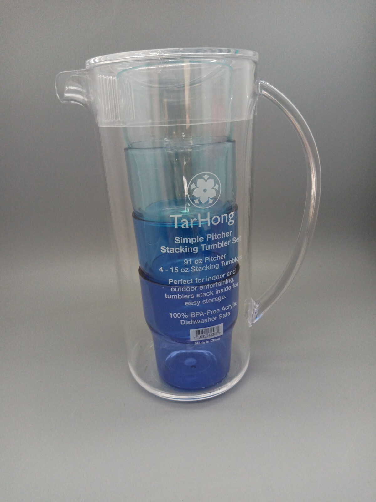 Tarhong Simple Stacked Nested Pitcher 6 piece Set with Stacking 15oz Tumblers
